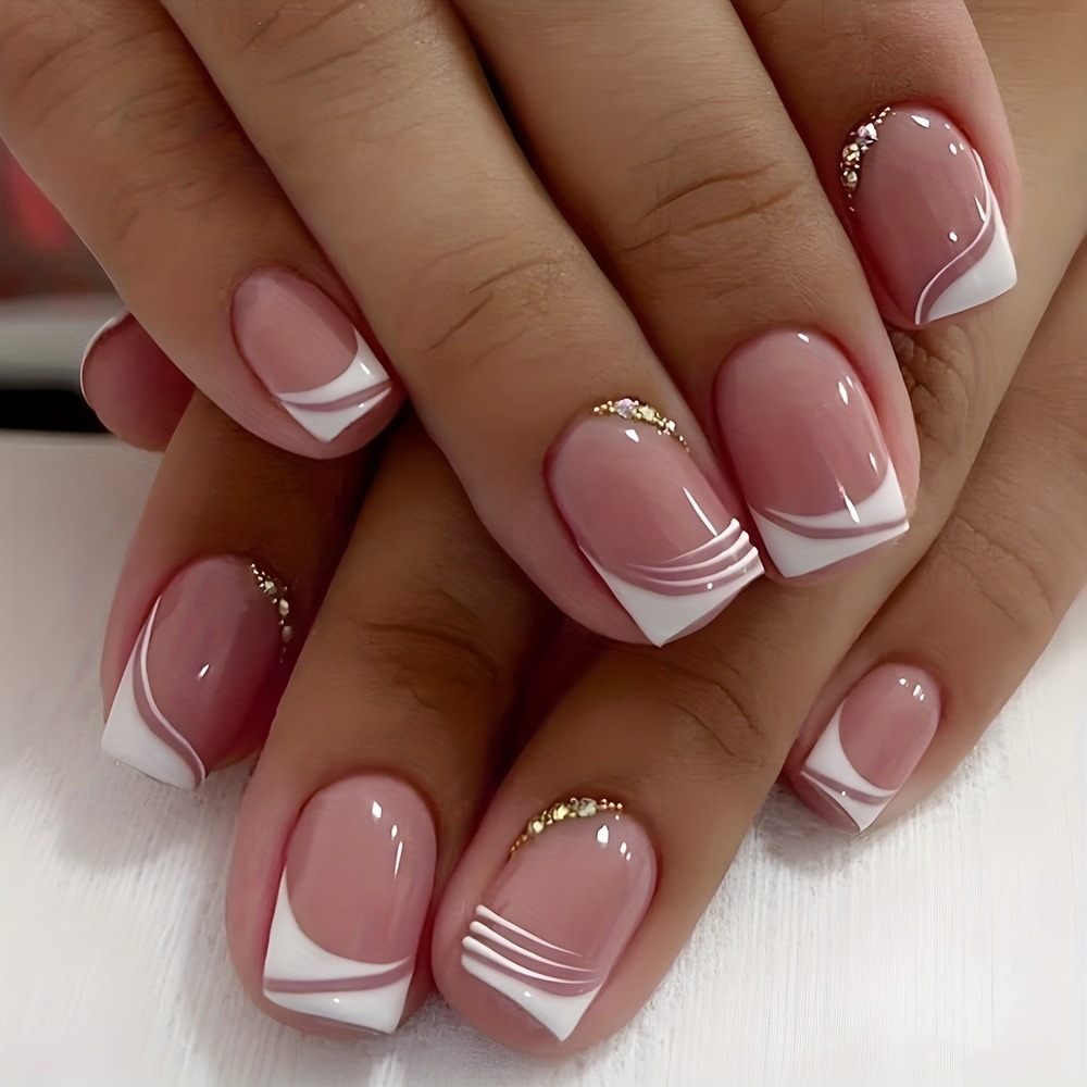 Photography Tips - 24 stuks handgemaakte Franse tip opzetnagels,