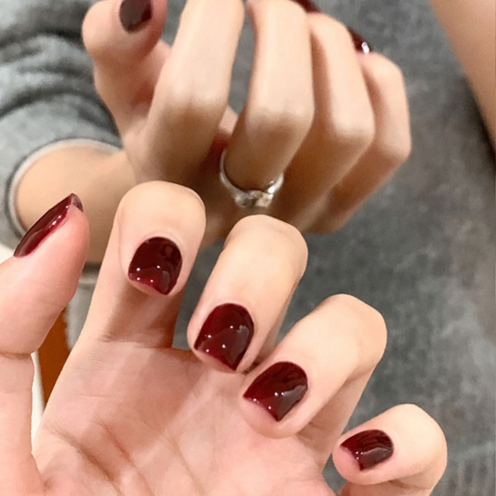 Photography Tips - Afneembare korte kunstnagels Franse effen kleur
