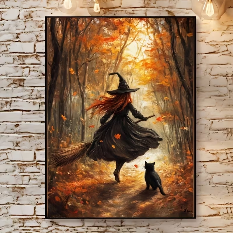 Photography Interior - Retro Halloween Herfst Heks Op Bezemsteel