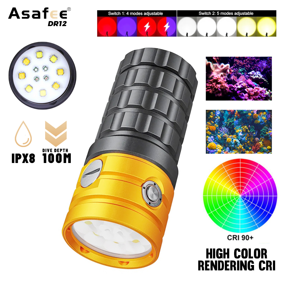 Photography Yellow Light - Asafee Dr12 25000lm Professionele Led Duikzaklamp