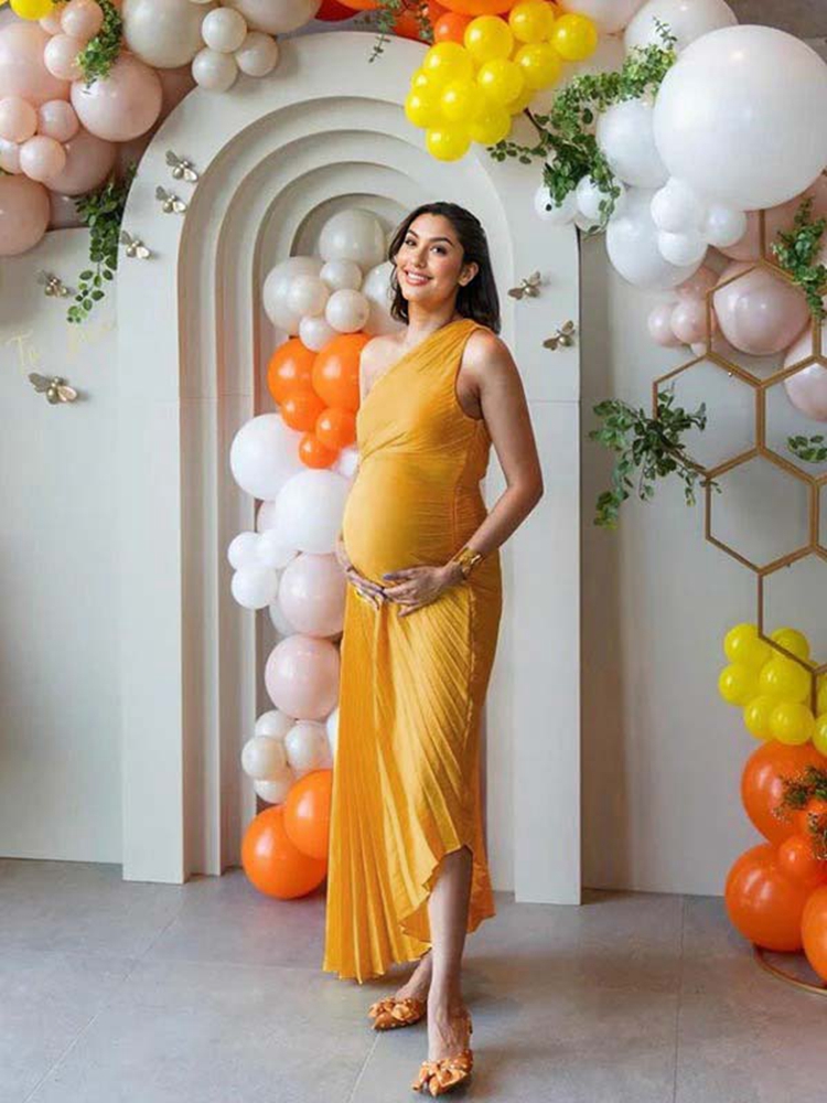 Gele off-shoulder zwangerschap - Photography Yellow recensie en prijs